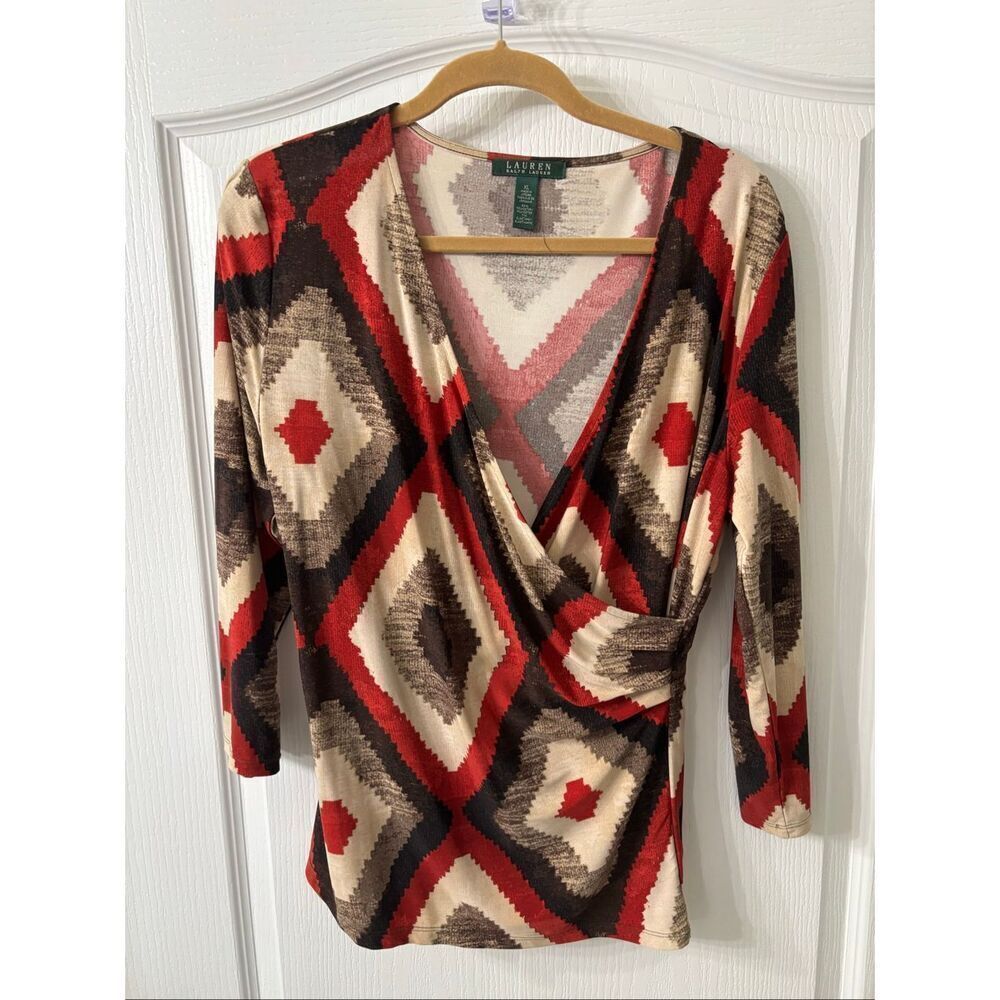 Ralph Lauren Mock Wrap Top 3/4 Length Sleeves